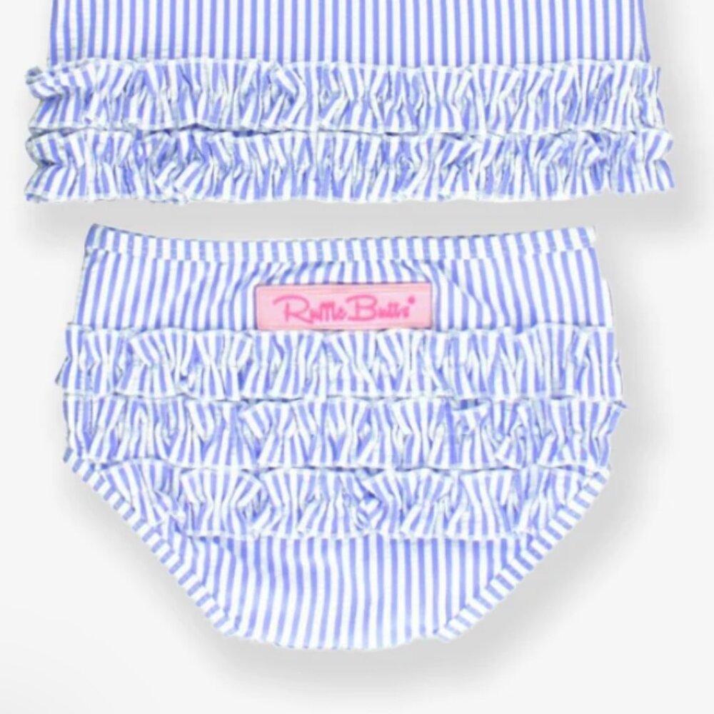 Ruffle Butts Seersucker Short Sleeve Rash Guard Bikini, 4T NWT